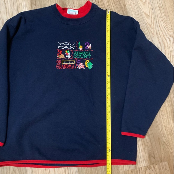 Vintage 90s You Can Always Count On Grandma Sweatshirt - PLUS 1X - Navy & Red - Picture 9 of 9